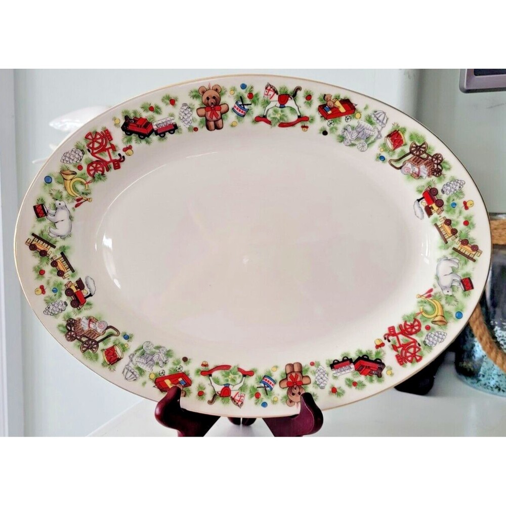 Vintage Christmas Oval 14" x 10" Platter Toys For Tots Marine Foundation
